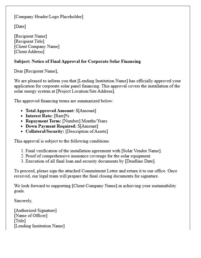 Corporate Solar Panel Financing Approval Letter