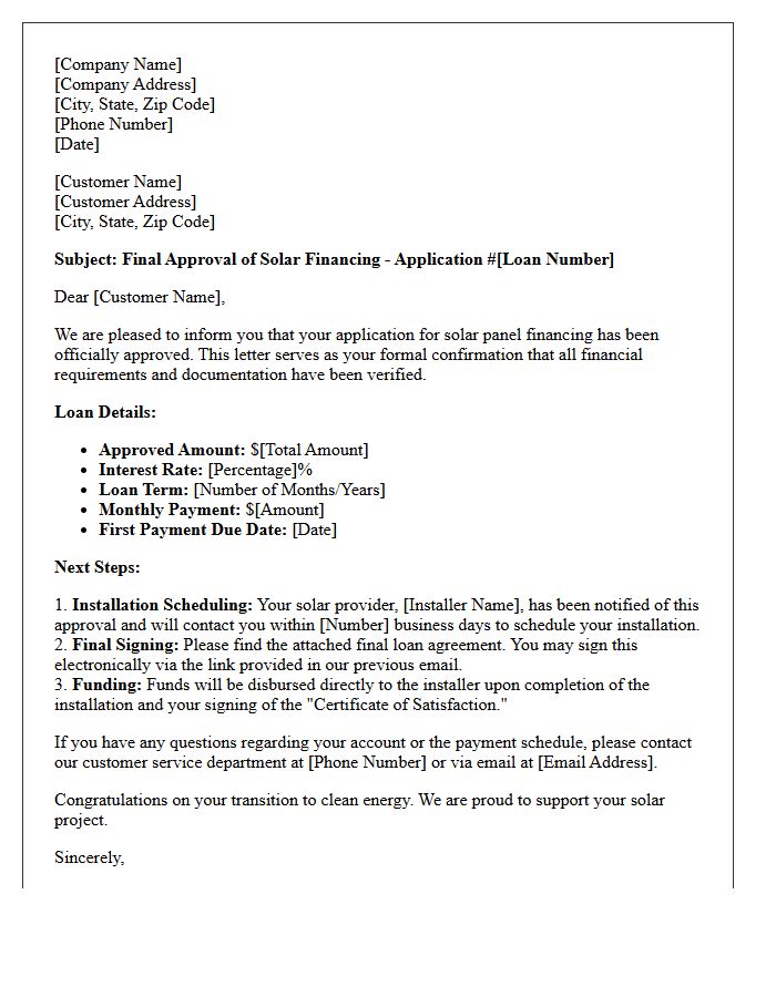 Final Solar Panel Financing Approval Letter
