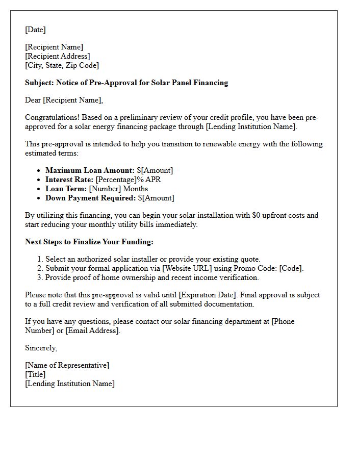 Pre-Approved Solar Panel Financing Letter