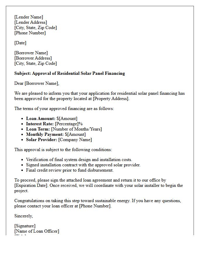 Residential Solar Panel Financing Approval Letter