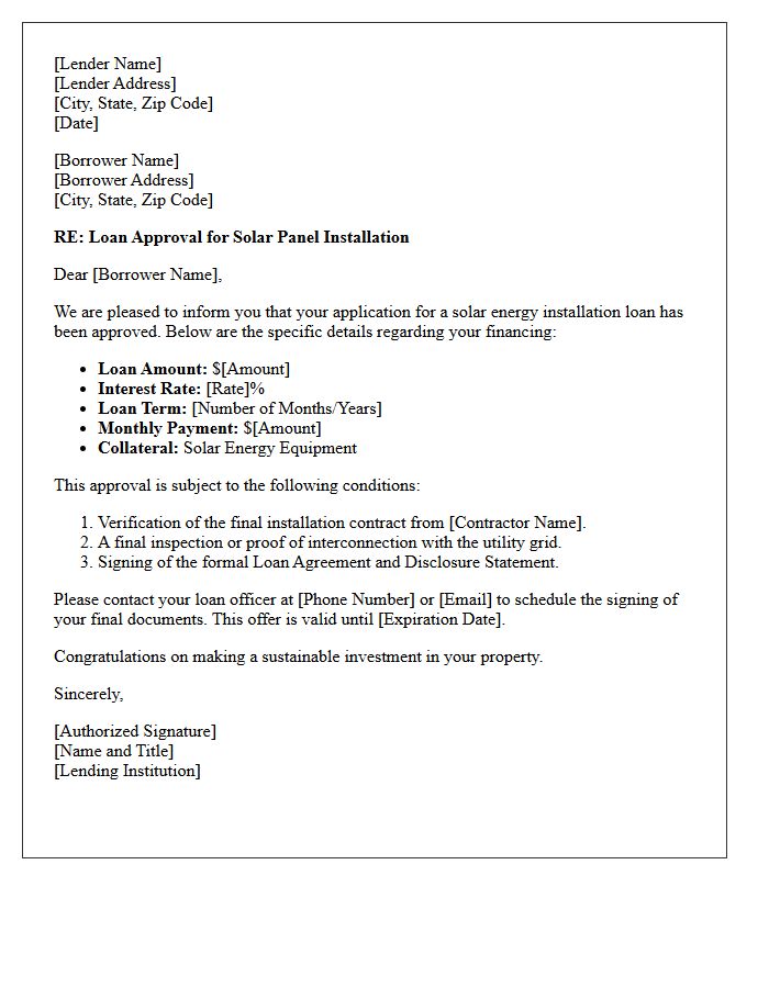 Solar Panel Installation Loan Approval Letter