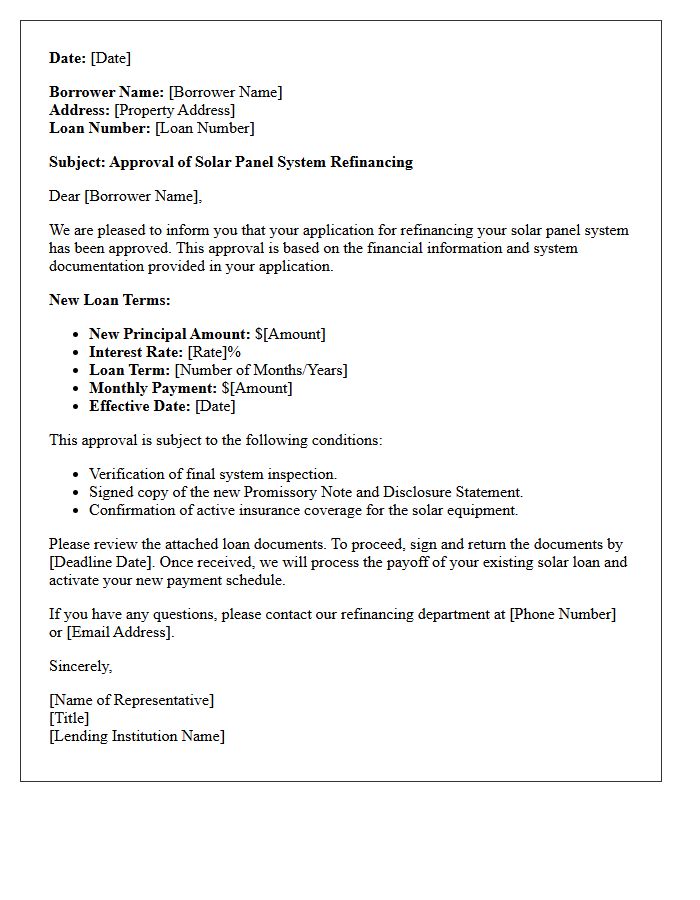 Solar Panel System Refinancing Approval Letter