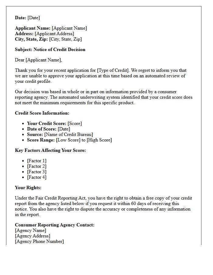 Automated Underwriting Credit Score Rejection Letter