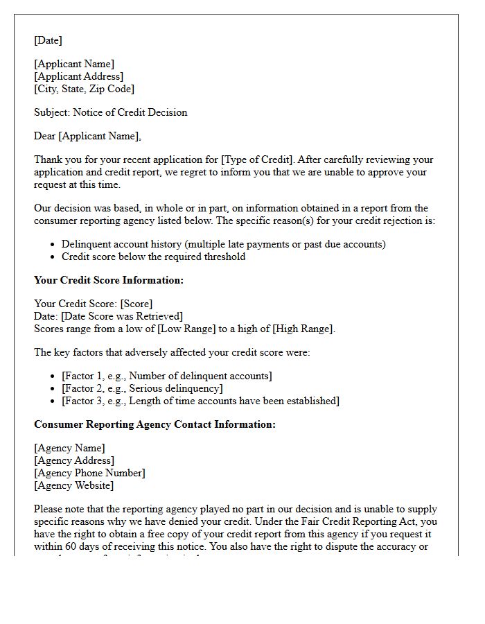 Delinquent Account History Credit Score Rejection Letter