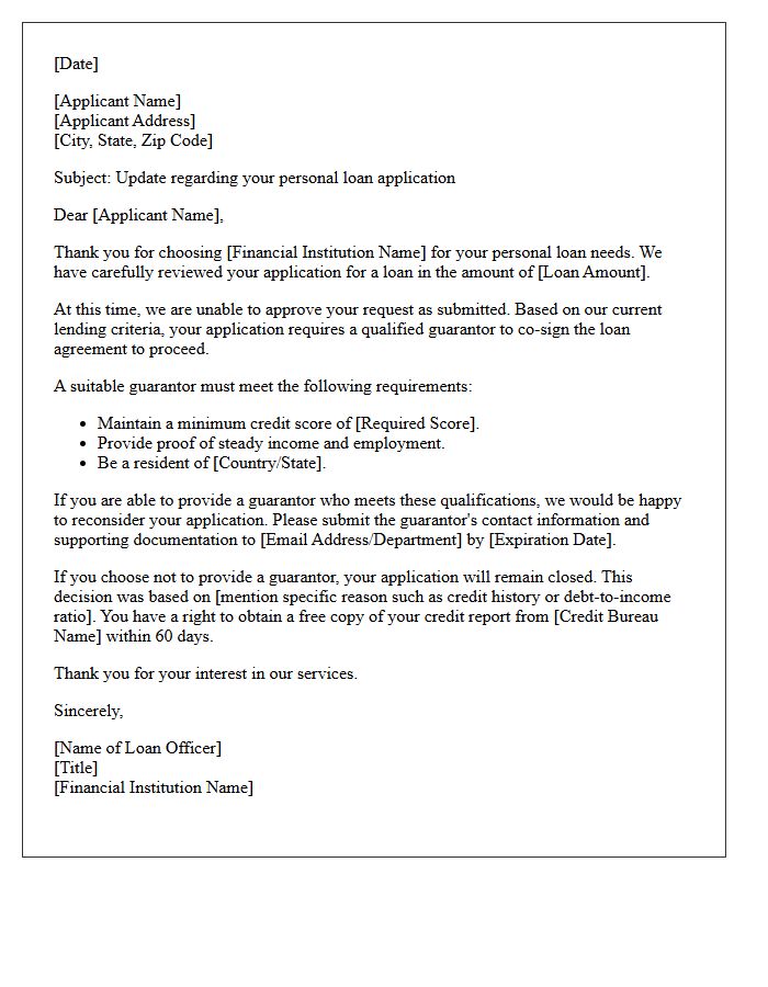 Guarantor Requirement Personal Loan Rejection Letter