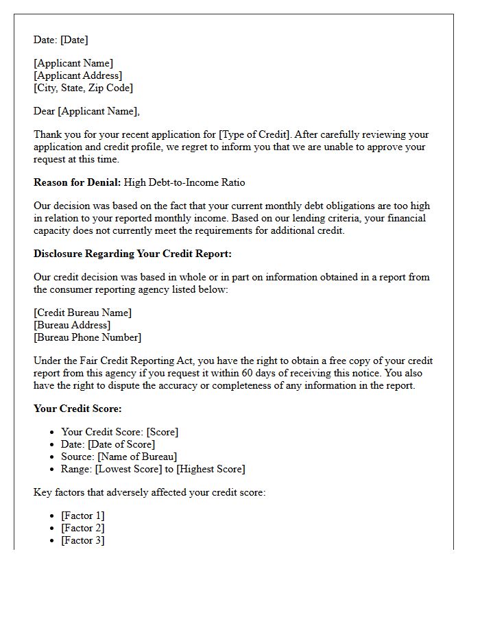 High Debt-To-Income Credit Score Rejection Letter