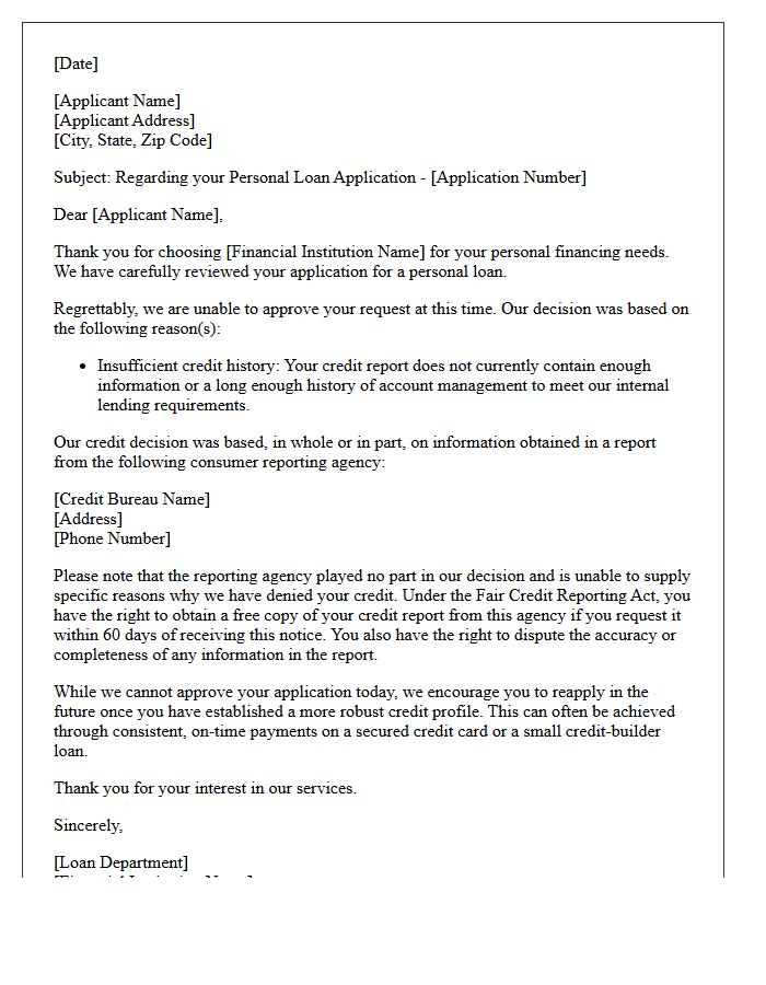 Insufficient Credit History Personal Loan Rejection Letter
