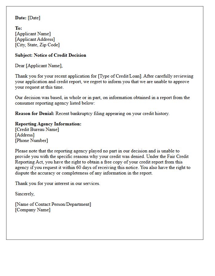 Recent Bankruptcy Credit Score Rejection Letter