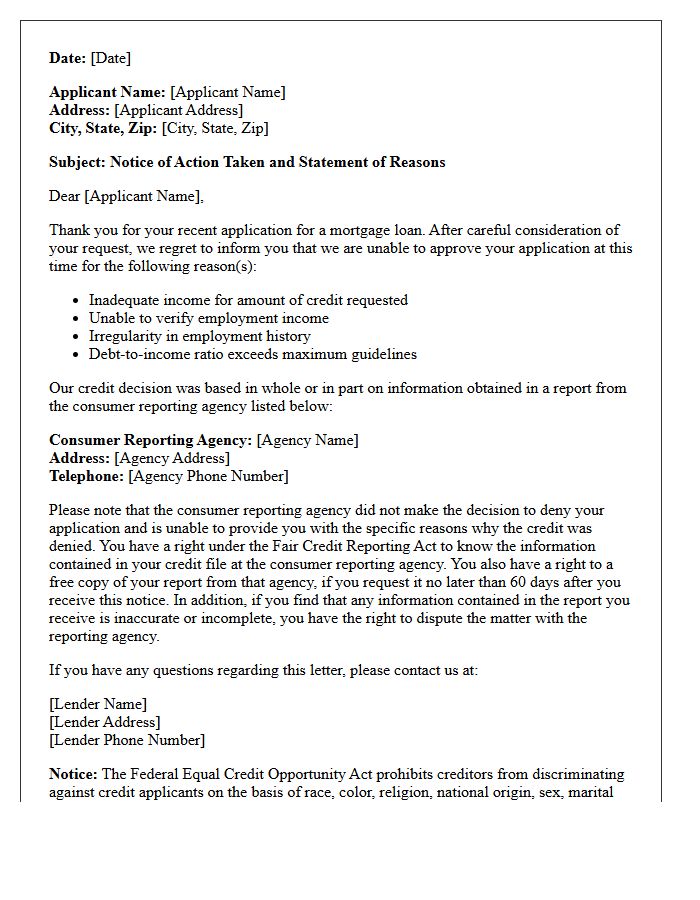 Adverse Action Mortgage Income Denial Letter