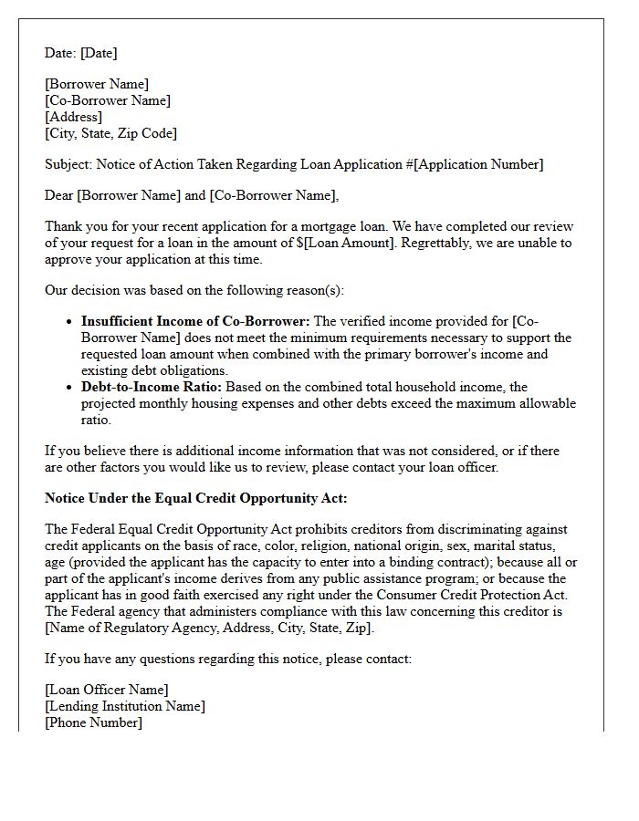 Co-Borrower Income Shortfall Mortgage Denial Letter