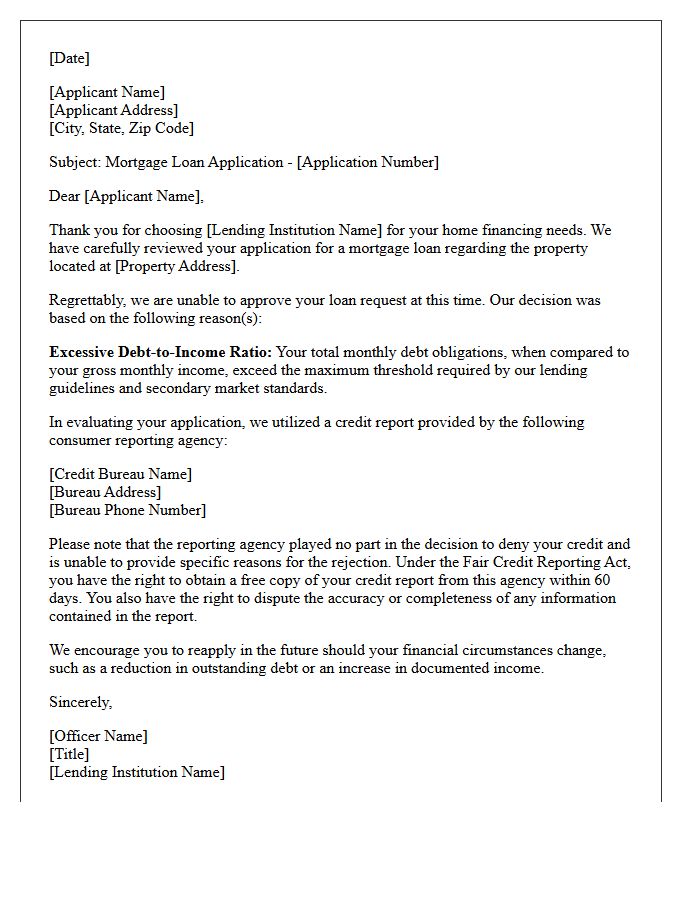 High Debt-to-Income Ratio Mortgage Rejection Letter