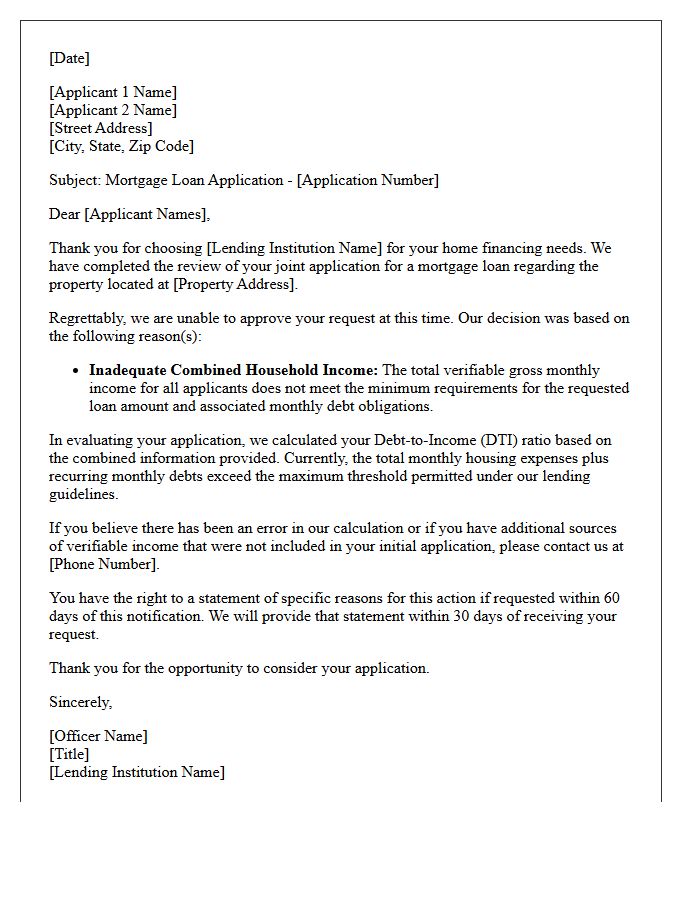 Inadequate Combined Household Income Mortgage Decline Letter