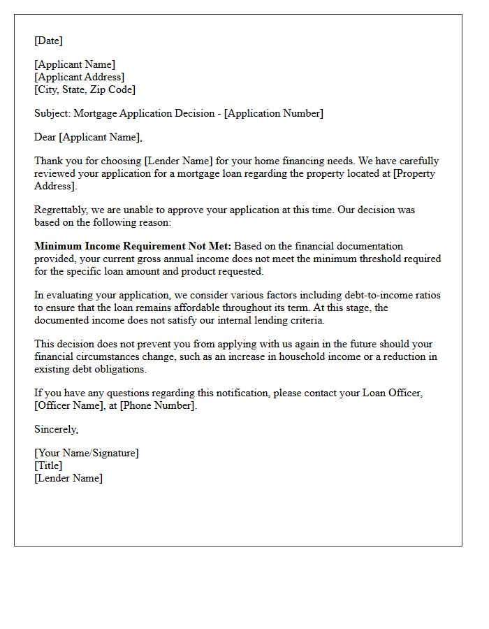 Minimum Income Requirement Unmet Mortgage Rejection Letter