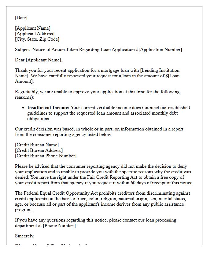 Standard Mortgage Insufficient Income Denial Letter