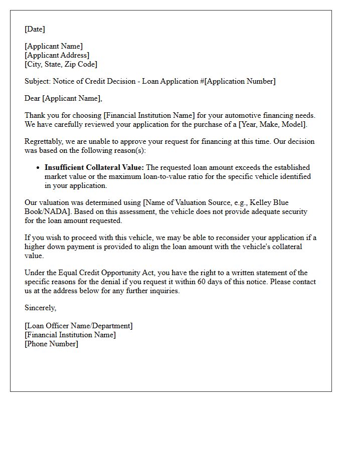 Auto Financing Insufficient Collateral Rejection Letter
