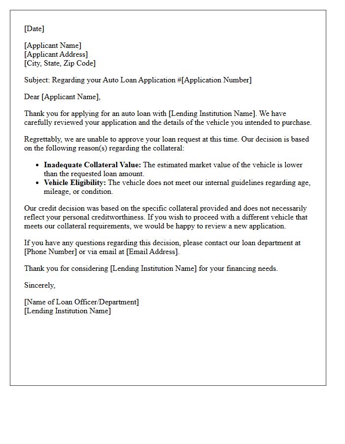 Auto Loan Inadequate Collateral Denial Letter