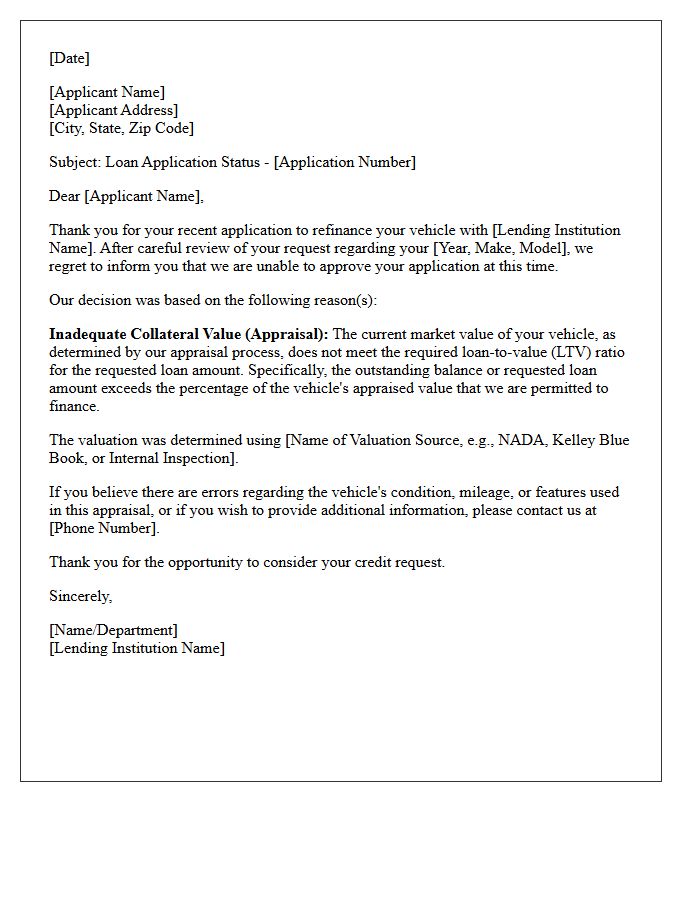 Auto Refinance Inadequate Appraisal Denial Letter