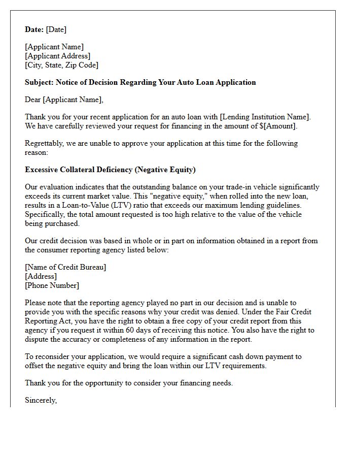 Negative Equity Auto Loan Application Denial Letter