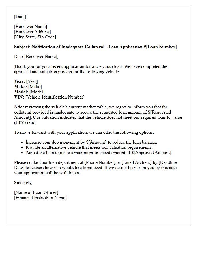 Used Auto Loan Inadequate Collateral Notification Letter