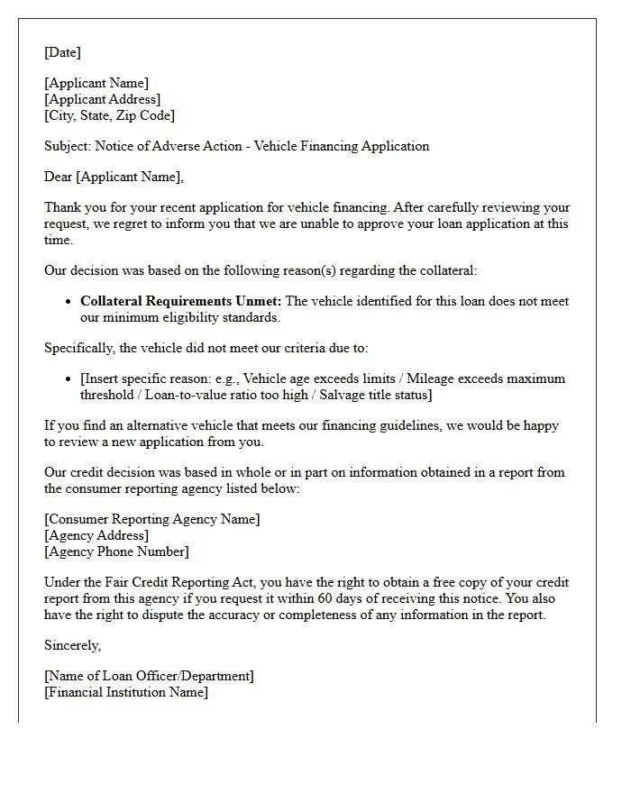Vehicle Financing Collateral Requirement Unmet Denial Letter