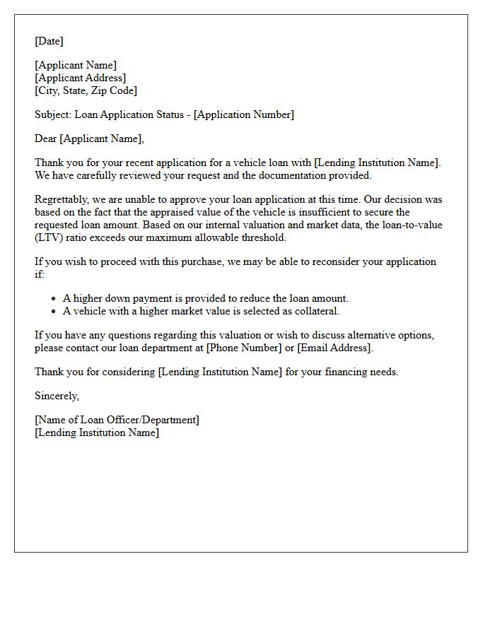 Vehicle Value Insufficient Loan Rejection Letter