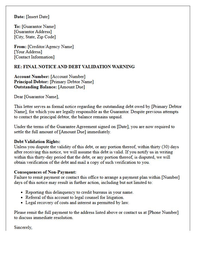 Final Guarantor Debt Validation Warning Letter