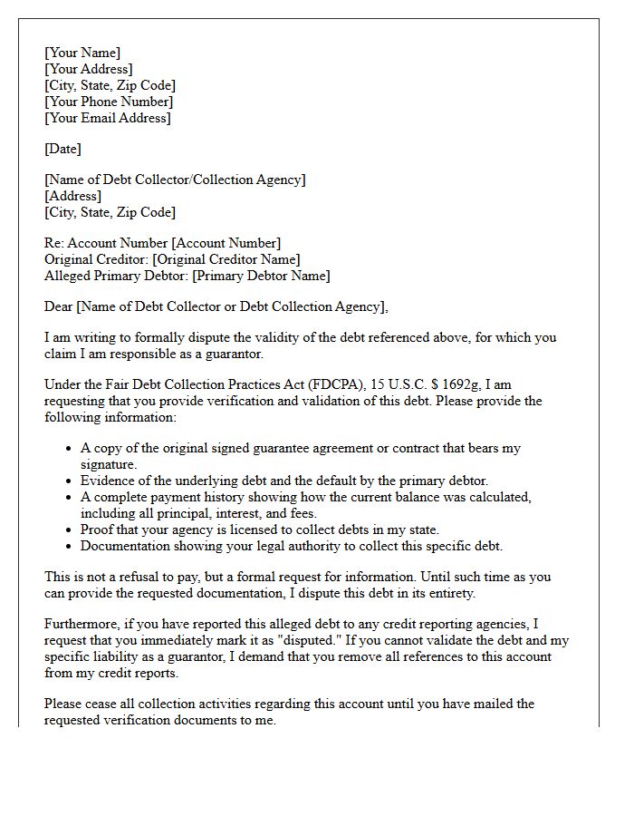 Guarantor Debt Validation Dispute Response Letter
