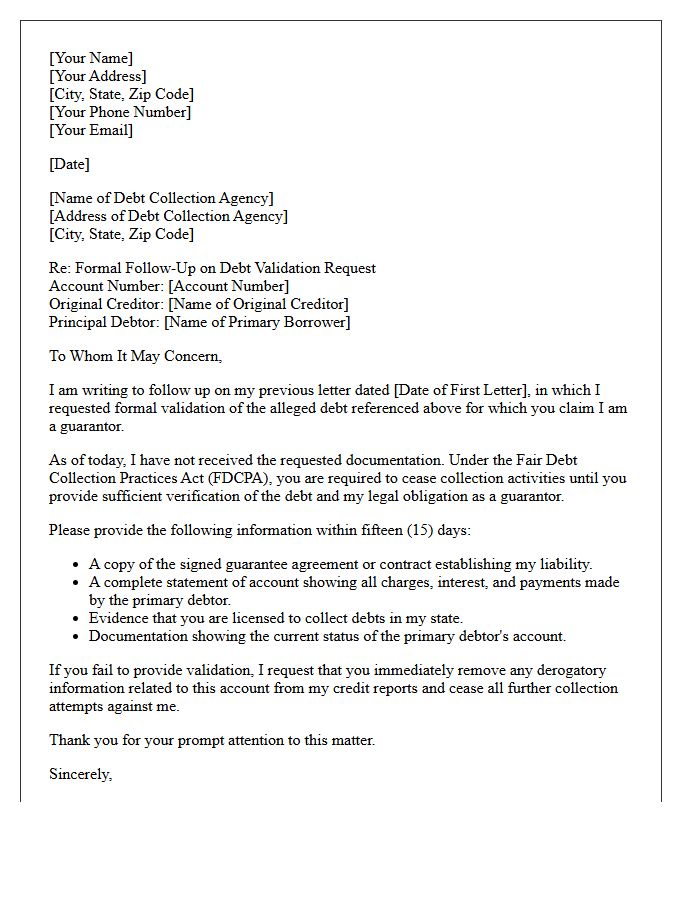 Guarantor Debt Validation Notice Follow-Up Letter