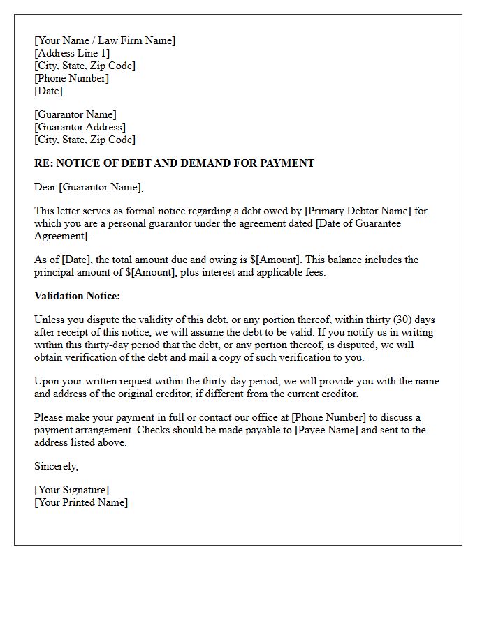 Initial Guarantor Debt Validation Notice Letter