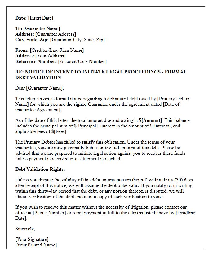 Pre-Legal Guarantor Debt Validation Notice Letter