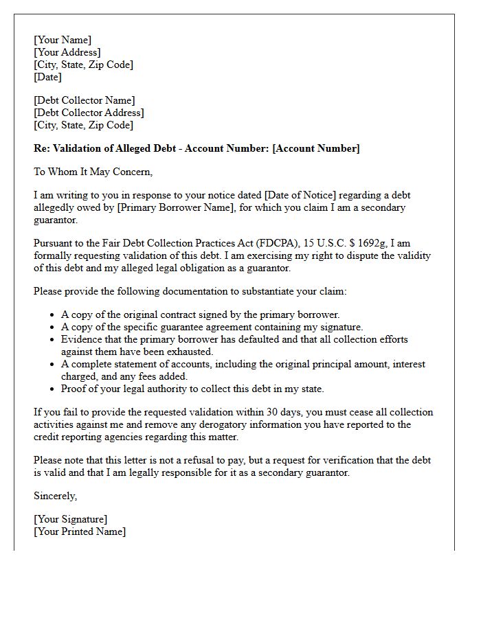 Secondary Guarantor Debt Validation Notice Letter