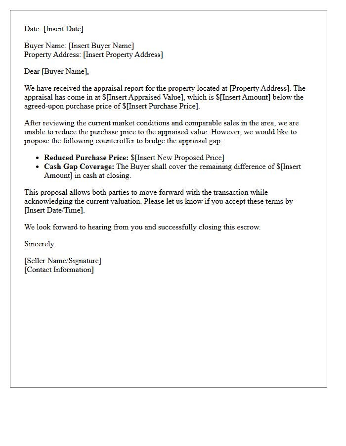 Appraisal Shortfall Counteroffer Notification Letter