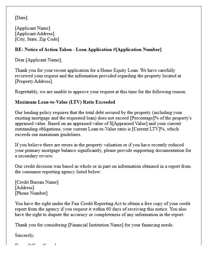 Home Equity Loan Maximum Loan to Value Exceeded Denial Letter