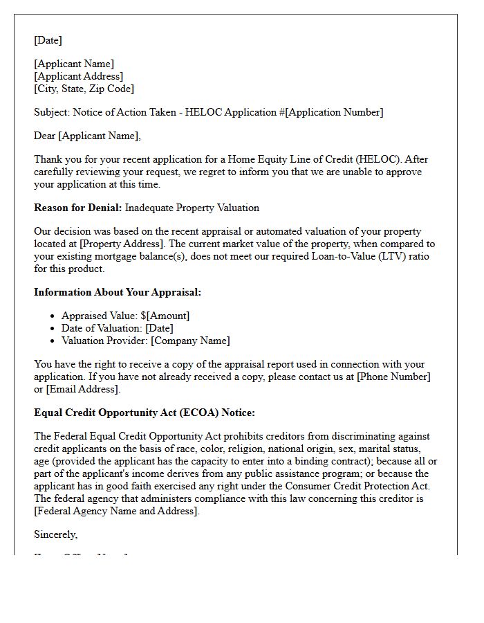 Inadequate Property Valuation HELOC Denial Letter