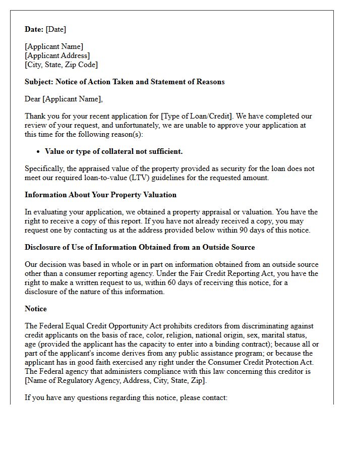 Insufficient Collateral Value Adverse Action Letter