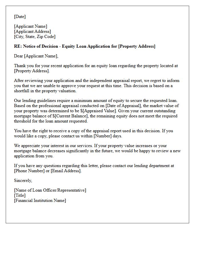 Property Valuation Shortfall Equity Loan Decline Letter
