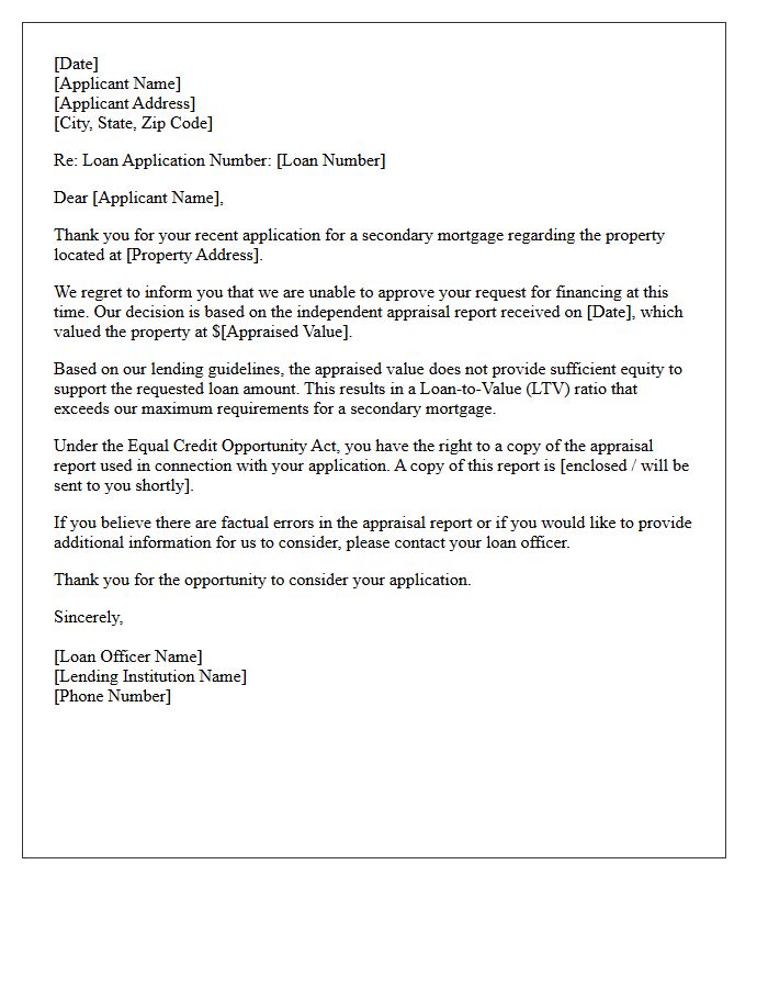Secondary Mortgage Appraisal Shortfall Decline Letter