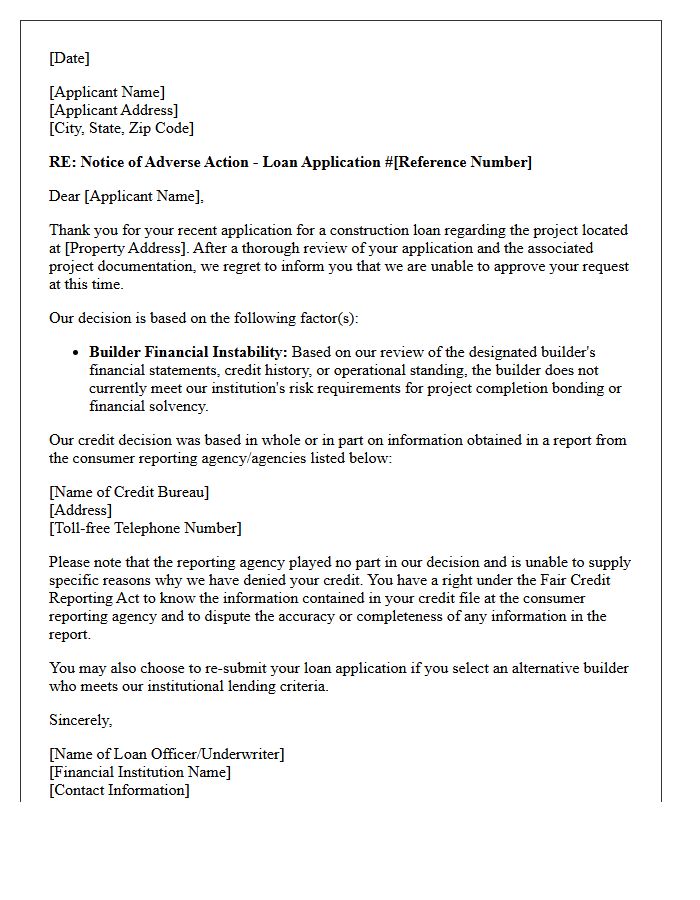 Builder Financial Instability Construction Loan Decline Letter