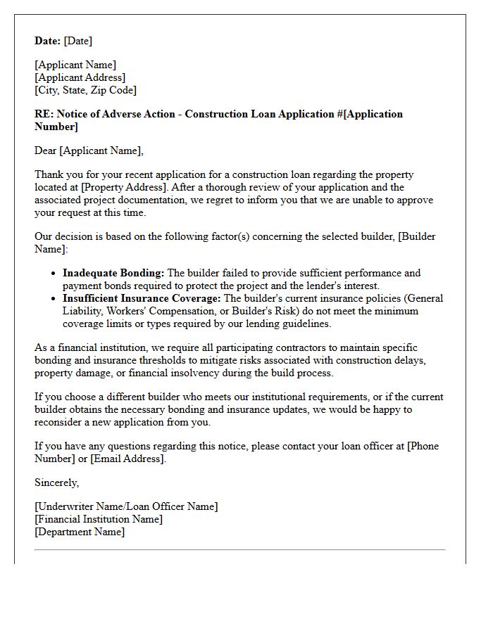Inadequate Builder Bonding And Insurance Construction Loan Denial Letter