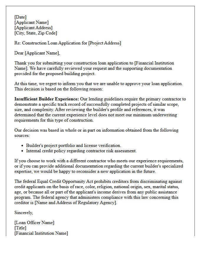 Insufficient Builder Experience Construction Loan Decline Letter