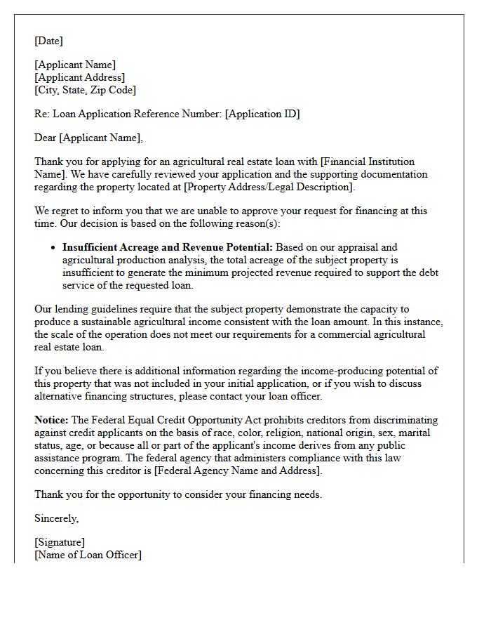 Agricultural Real Estate Loan Insufficient Acreage Revenue Denial Letter