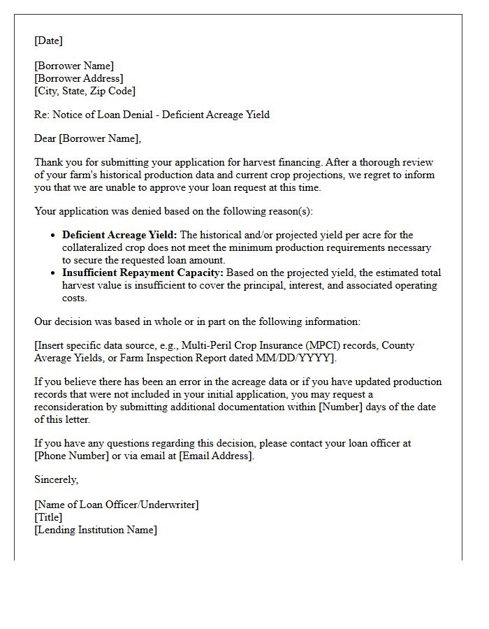 Harvest Financing Loan Deficient Acreage Yield Denial Letter