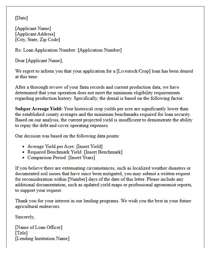 Livestock And Crop Loan Subpar Acreage Yield Denial Letter