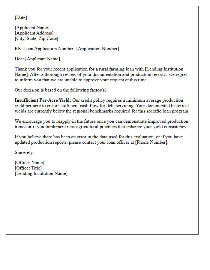 Rural Farming Loan Low Per-Acre Yield Denial Letter