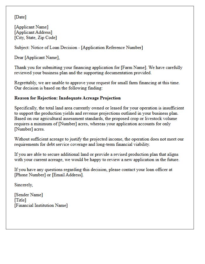 Small Farm Financing Inadequate Acreage Projection Rejection Letter