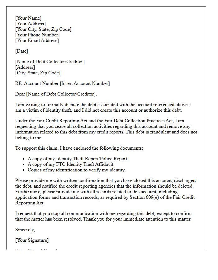 Consumer Identity Theft Debt Challenge Letter