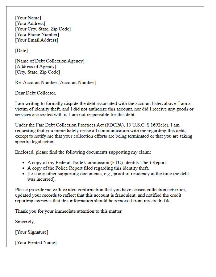 Identity Fraud Debt Collection Cease Letter
