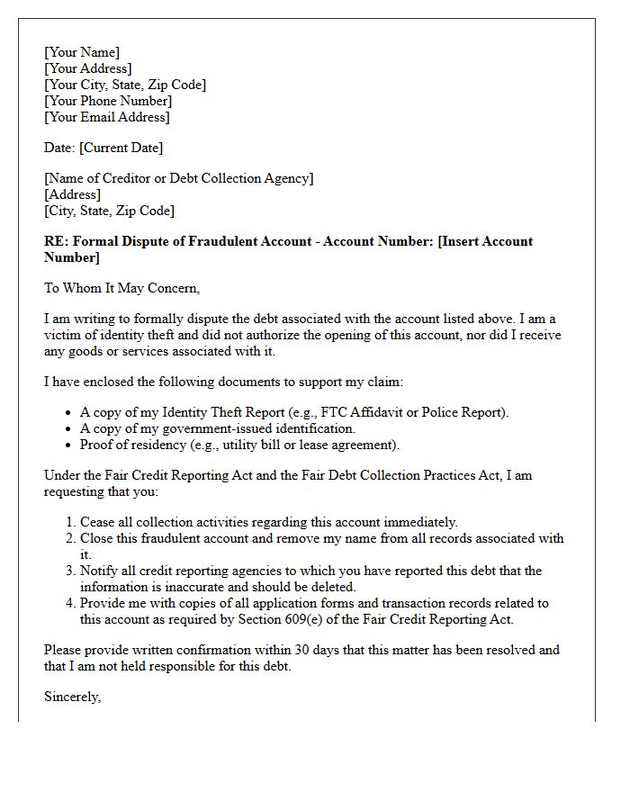 Victim of Identity Theft Debt Dispute Letter