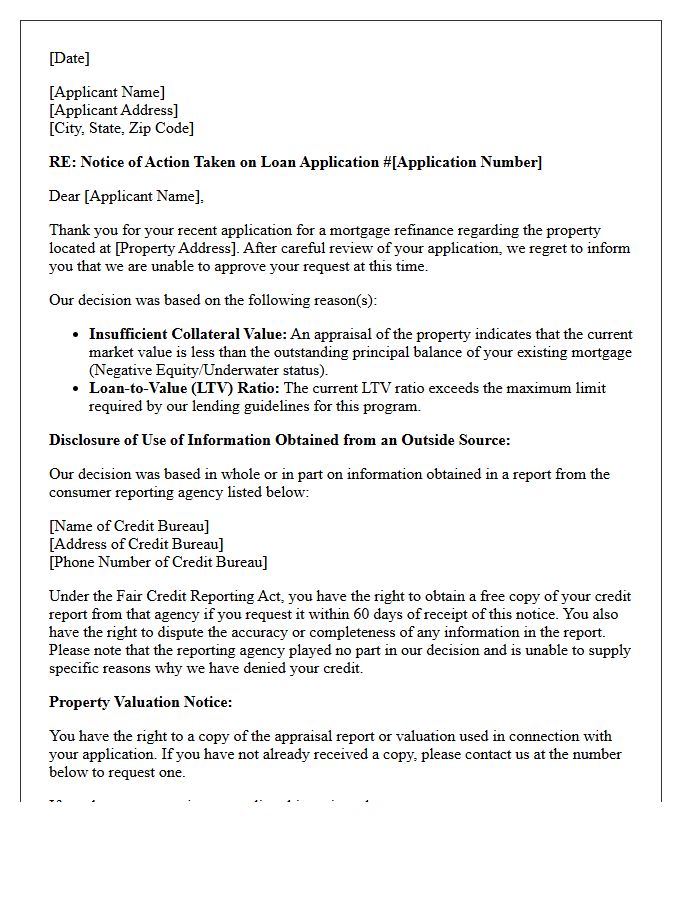 Adverse Action Letter for Underwater Mortgage Refinance