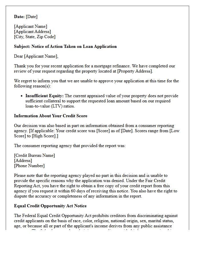 Insufficient Equity Refinance Adverse Action Letter